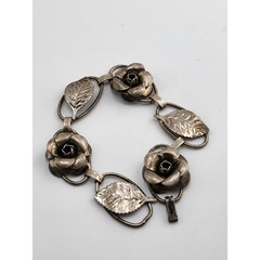Vintage Lang Sterling Silver Marked Rose Leaf Link Bracelet Mid Century 20.5g
