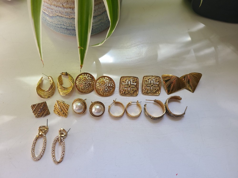 Gold Tone Vintage Stud Earring Earrings Lot Bundle