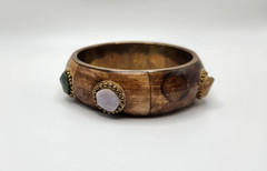 Vintage Brass and Bone with gemstones Bangle bracelet