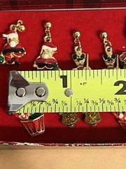 Vintage Gold Tone & Enamel Christmas Holiday Earrings 5 Pair Original Box Retro