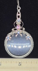 Vtg Pastel Pink Blue Rhinestone Magnifying Glass Jewelry Loupe Pendant Necklace