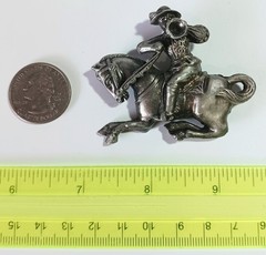 Vintage Pewter? Brooch: Medieval Soldier Blowing Horn on Galloping Horse
