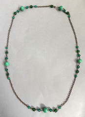 Antique Vintage Early Art Deco Czech Flapper Necklace Green Glass Beads Beaded