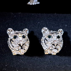 JTV Off Park Collection Crystal Tiger Pendant Necklace & Stud Earrings Set