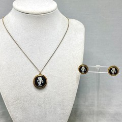 Vintage Wedgwood Black & White Jasperware Fairy Angel Necklace & Earrings Set