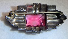 Antique Little Nemo Art Deco Brooch Silvertone Dark Pink Multi Color Rhinestone