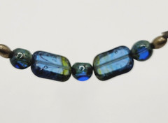 Vintage Blue Green Translucent Art Glass Necklace Wavy Silver Tone Alloy 18 in
