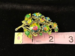 VTG Signed WEISS Gold Tn WATERMELON RIVOLI Rhinestone GRAPES CLUSTER Pin Brooch