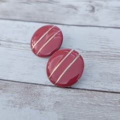 Vintage Earrings for Pierced Ears Red Circle with Gold Tone Stripes 1″