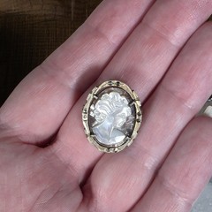 Vintage 800 Silver Carved Mother of Pearl Cameo Brooch Pendant Marcasite Frame