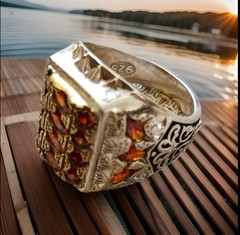 🔥✨ Persian Vintage Silver Ring – Deep Fiery-Red Garnet Mosaic – Handmade ✨🔥