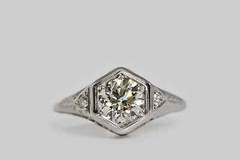 Art Deco Style Round Lab Created Diamond 14K White Gold Finish Engagement Ring