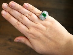 French Art Deco 1.72Ct Emerald and 3.51Ct Diamond Platinum Ring Circa 1935