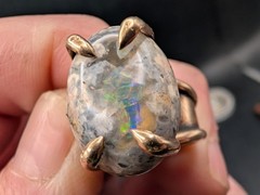 🔥 ANTIQUE 10K GOLD THICK BAND RING BRIGHT GALAXY BOULDER OPAL STONE 8.5 GRAMS