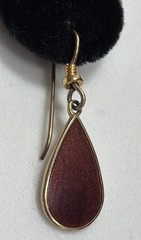 Laurel Burch Burgundy Enamel Teardrop Dangle Pierced Gold Tone Earrings Vintage