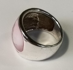 Vtg Sterling Silver Inlay Pink & White MOP Wide Ring 11.75 Gm Sz 8