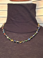 VTG Venetian Colorful Millefiori Glass Beads Knotted Choker Necklace 5mm x 17.5″