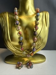 18 Inch Murano Glass Made In Italy Necklace And Clip On Earrings Signed