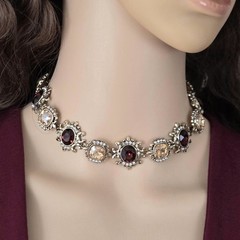 Simulated Chocolate Garnet & Aurora Borealis Rhinestone Choker Necklace 17″