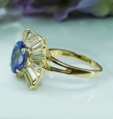 Vintage Tanzanite Baguette Diamond Ballerina 18K Gold Halo Ring Estate 4.3cttw