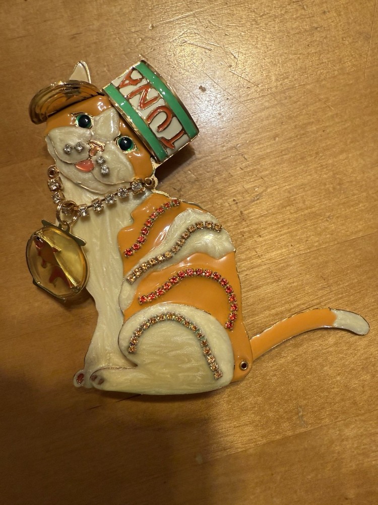 LATR2GO Lunch at The Ritz Enamel Rhinestone Kitty Orange Tabby Brooch #229