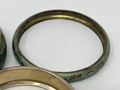 Boho Vintage Style Teal Green Embossed Brass Bangle Bracelet Mixed Set (3) Stack