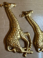 Vintage Brass Giraffe Charms 80mm Safari Animal Jewelry Findings Lot of 2 NOS