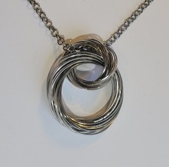Mid Century Modern Intertwined Multi Ring Stainless Steel Pendant 36in Necklace
