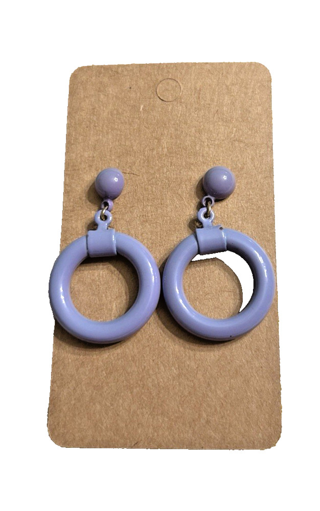 Retro Vintage Purple Drop Dangle Circle Hoop Stud Earrings 1.5 Inch
