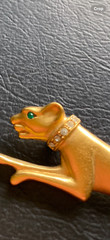 Vtg. Jackie Collins SET Panther Brooch & Clip On Earrings Clear & Green Eyes