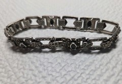 Vintage Sterling 925 Bracelet Marcasite & Onyx Stones Signed MRF 6.75in