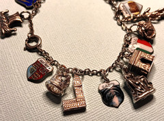 European Travel Silver Charm Bracelet & 17 Charms, 925 to 800 Silver, Some Rare