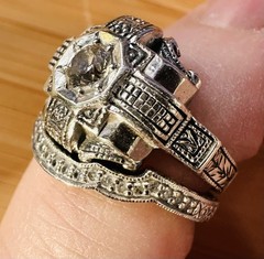 Art Deco 14k White Gold Diamond Wedding Engagement Ring Set Handcrafted Filigree