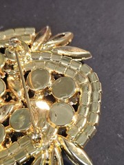 Vintage Rhinestone Brooch Prong Set Gray Black Clear Gold tone Stunning Sparkle