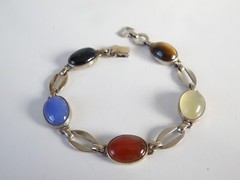 Vintage Sterling Silver 925 and 14K Gold Filled Stone Bracelet 7.5″