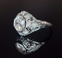 Art Deco Diamond Engagement Ring 14k White Gold