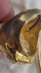 Kenneth Lane Signed Gold Tone Oval Cream Scarab Necklace & Ring Jewelry Set
