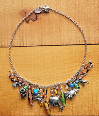 Charm Necklace Vintage K.I.S. Keep It Sensational Silvertone Animals Glass Beads