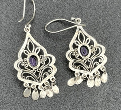 Vintage 925 Sterling Amethyst Drop Dangle Chandelier Pierced Earring French Wire