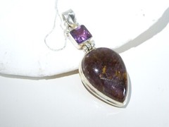 Vintage Sterling Silver 925 Large Natural Purple Rutilated Quartz Necklace