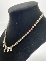 Antique Art Deco Silver Tone Faceted Rhinestone Round Cut Statement Necklace
