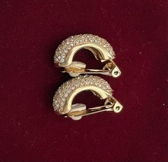 Vintage Christian Dior Clip on Earrings Pave Crystal Half Hoop