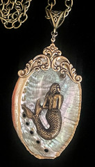 Mermaid Necklace Art Nouveau Siren Abalone Shell Pendant Mermaid Jewelry