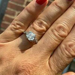 Art Deco Style Asscher Cut Lab Created Diamond Engagement Ring 14K White Gold FN