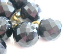 21 PC BUTTON LOT SET ANTIQUE VICTORIAN FACETED FRENCH JET / BLACK GLASS BUTTONS