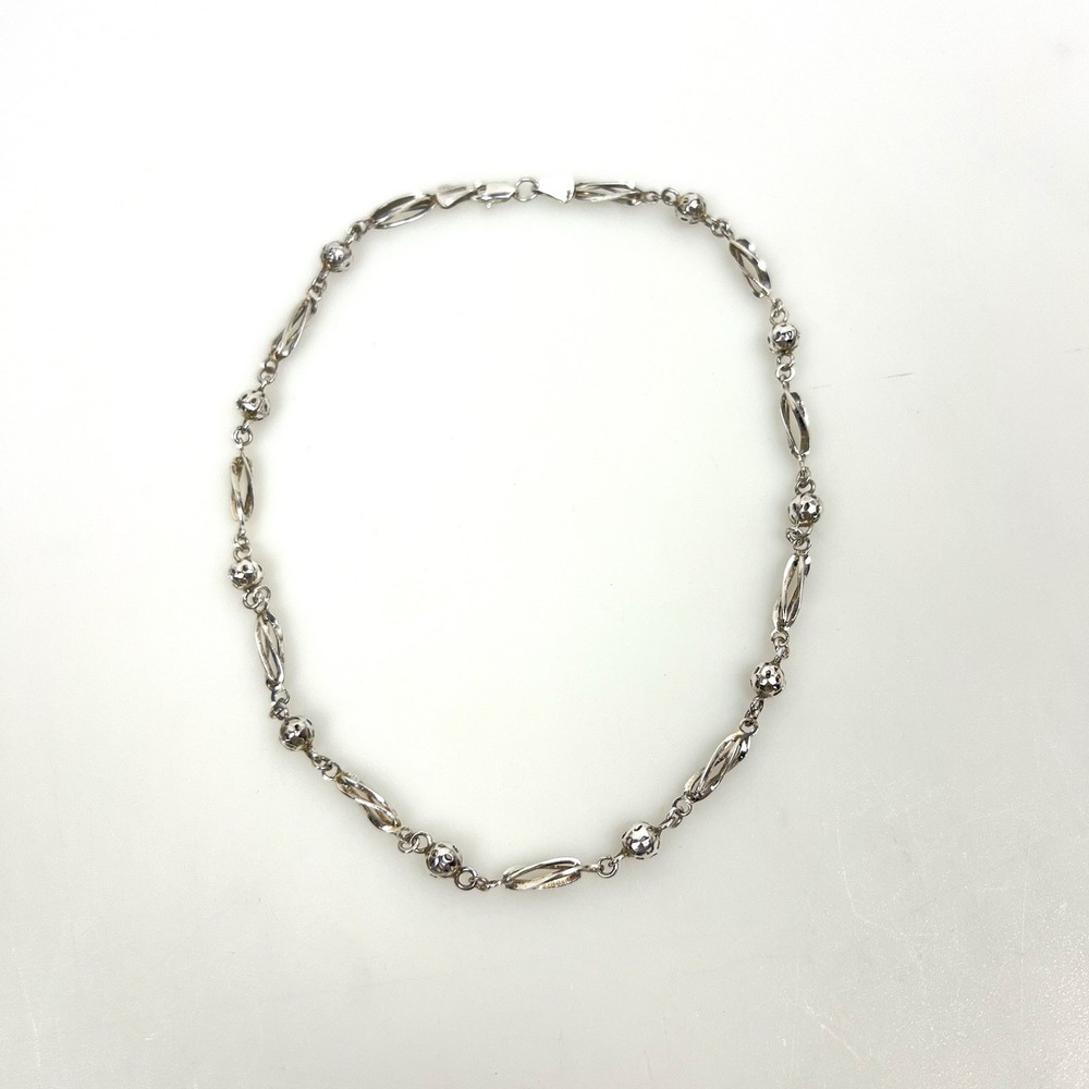 Vintage Mexico 925 Sterling Silver Twisted Link Bead Bracelet 15.5cm 11.6g