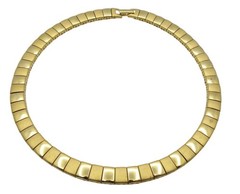 Vintage Gold-Tone Square Link Collar Necklace With Fold-Over Clasp Chunky