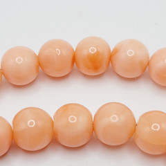 Genuine Pink Peach Blush Coral Bead 6mm Necklace Alloy Clasp Tested 25 inch