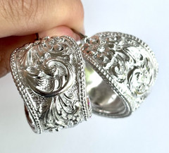 Arthur Court Aluminum Hoop Earrings 1.1 In Scrollwork Wide Discontinued Jewelry