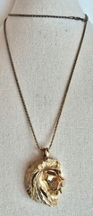 Diamond Cut Lion Head gold tone Pendant and 925 Italy Chain 28 In Vintage Read